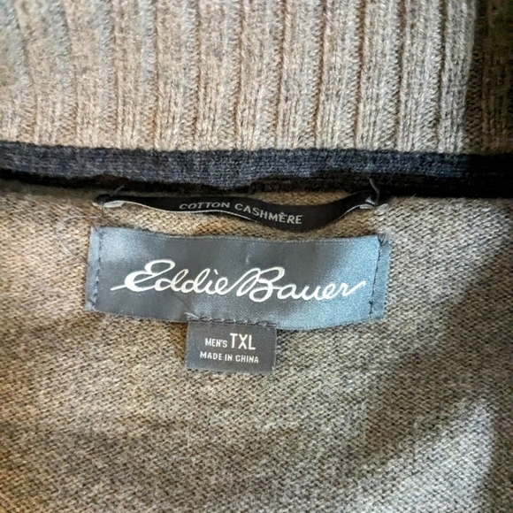 Eddie Bauer Cashmere Cotton Blend Brown Quarter Zip Sweater Men's Size Tall XL - Picture 7 of 16